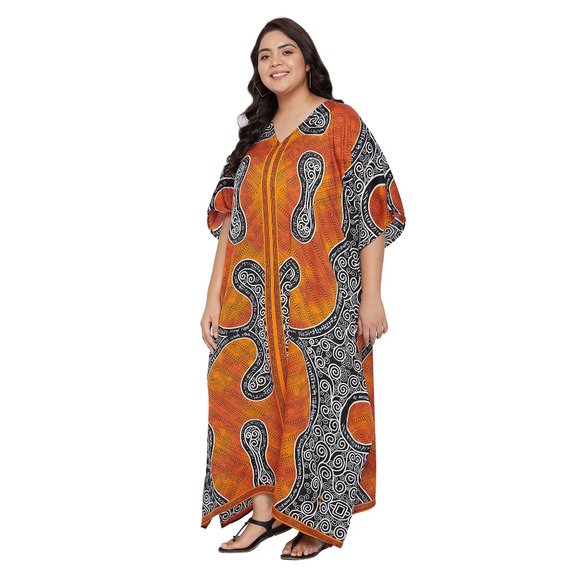 Gypsie Blu Full Length Brown Tribal Kaftan Polyester Maxi Dress Beach Cover Up - Picture 5 of 9